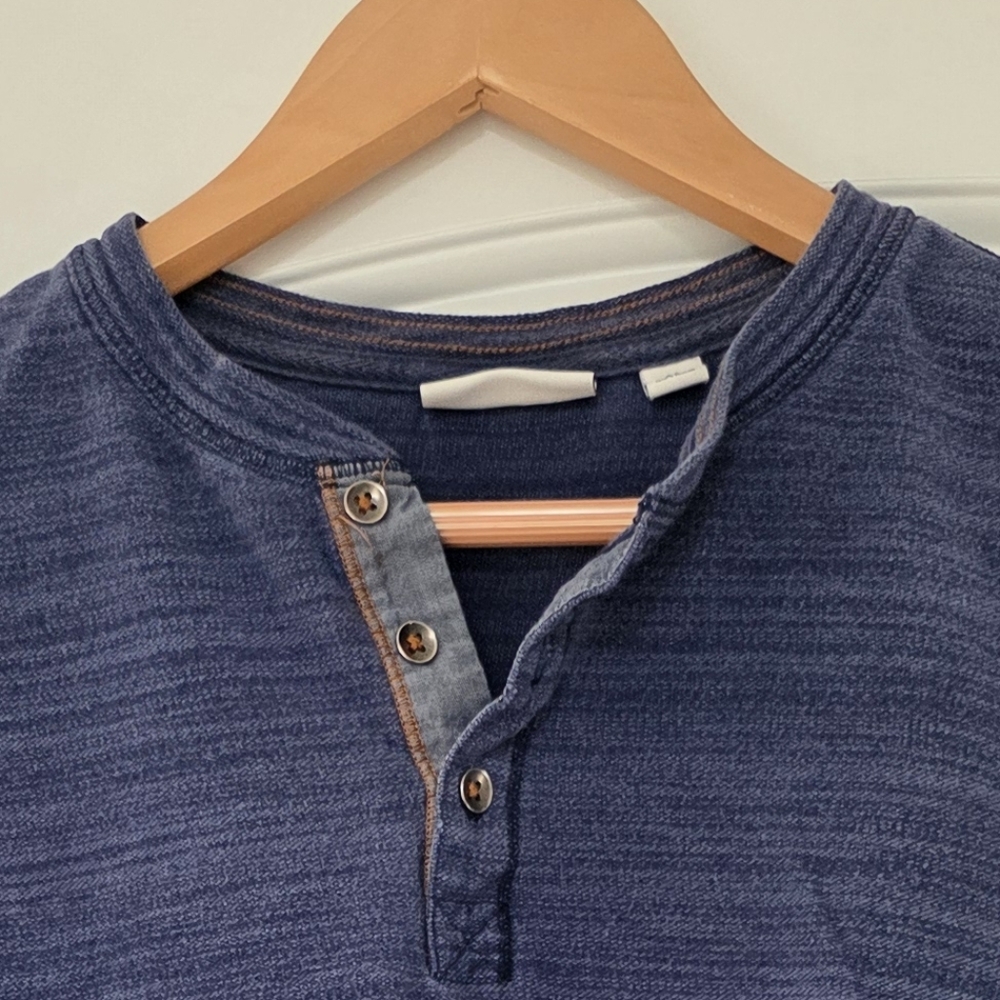 Rowm Long Sleeve Henley Shirt Mens Medium Heathered Blue - Picture 4 of 7